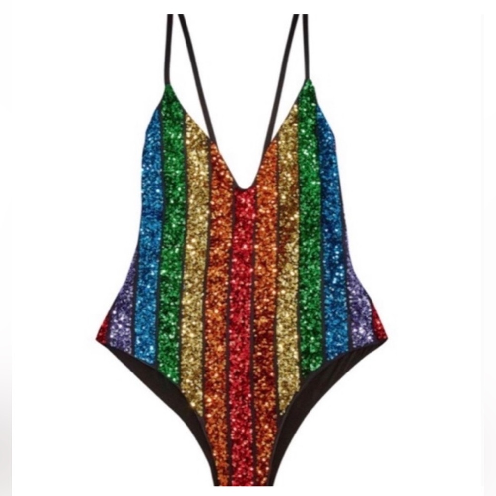 Beach Bunny Rainbow Sequin One Piece NWT